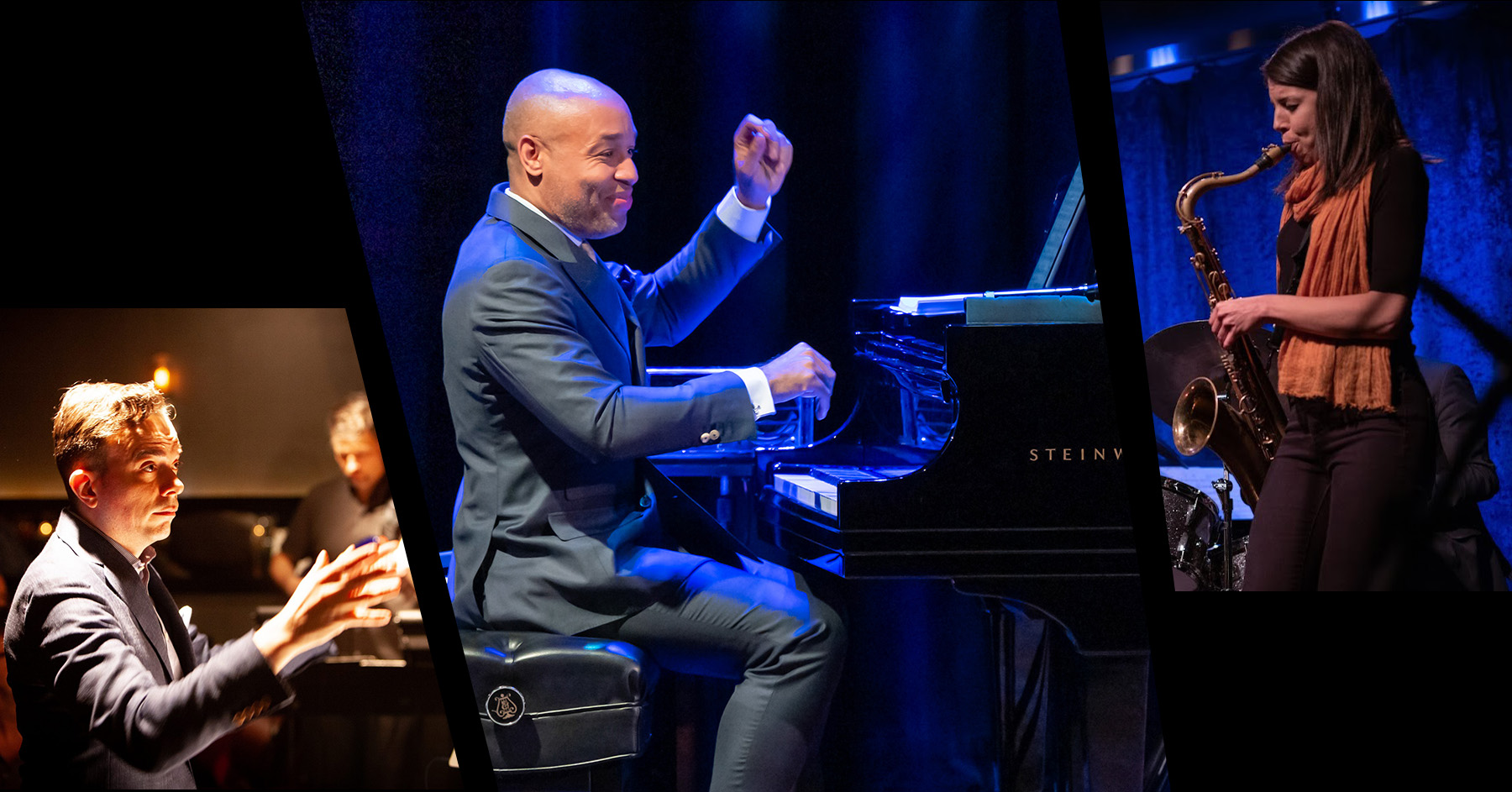 Photos of Darcy James Argue, Aaron Diehl, Melissa Aldana performing
