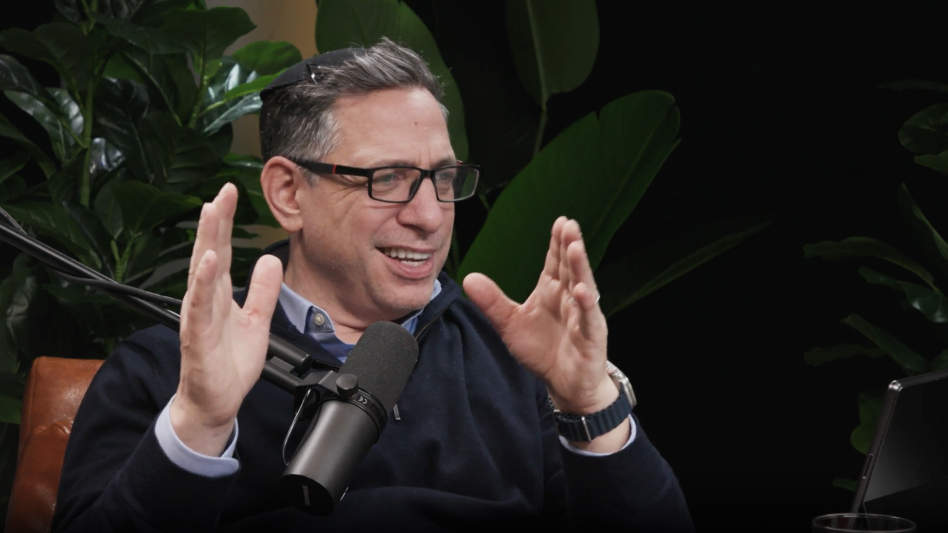 Rabbi David Ingber recording a podcast